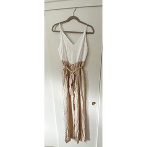 Women's Cream & White Thin-Strap Jumpsuit